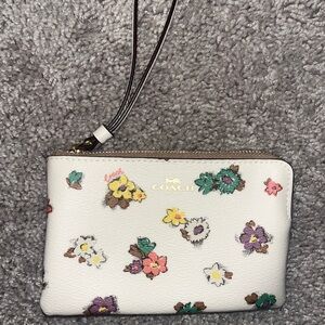 Coach White Wristlet with Multicolor Floral Design